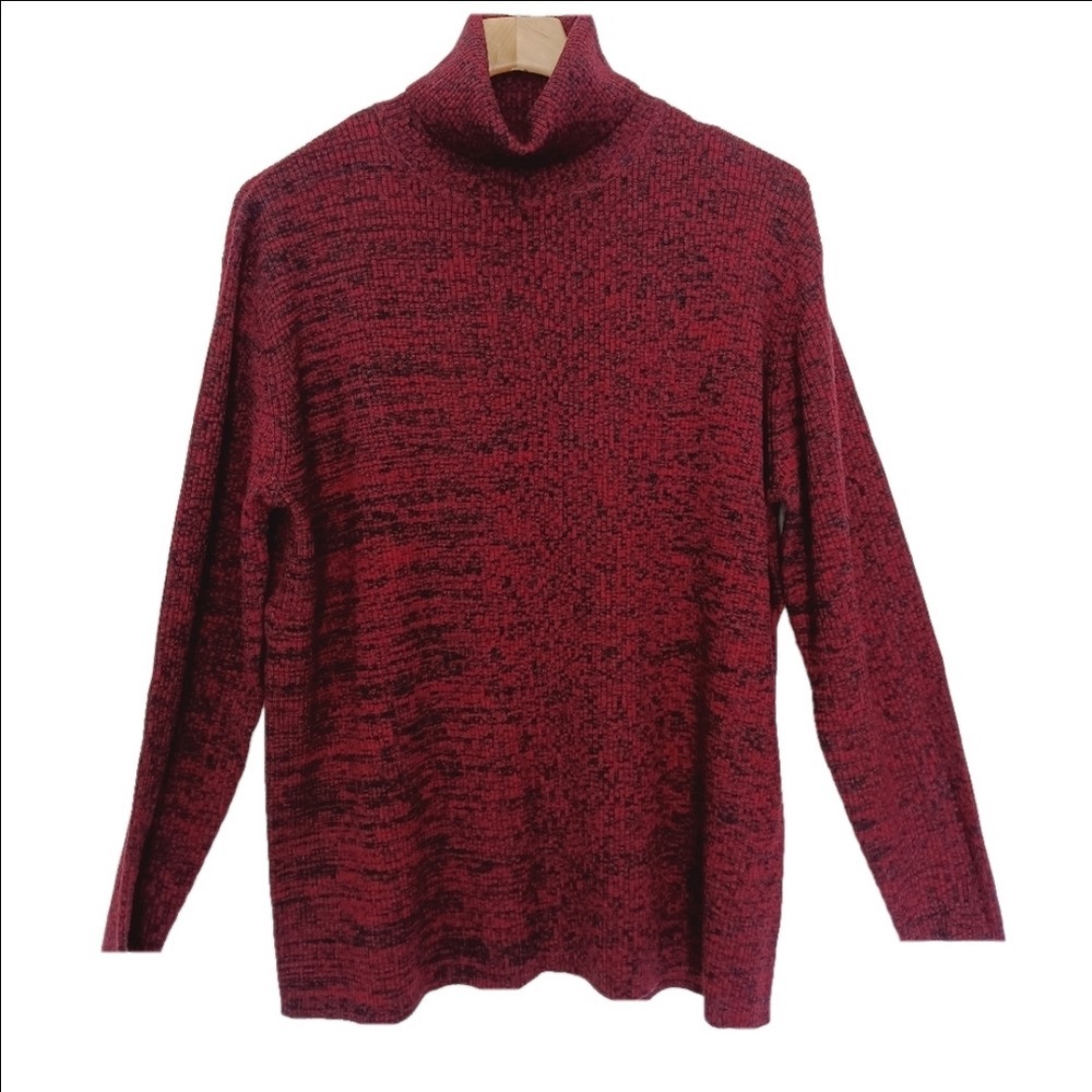 Modern Soul Turtleneck Sweater Womens 1X Burgundy 100% Wool Ribbed Marled Knit
